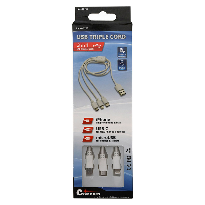 Καλώδιο φόρτισης 3 σε 1 για iPhone / micro USB / USB C