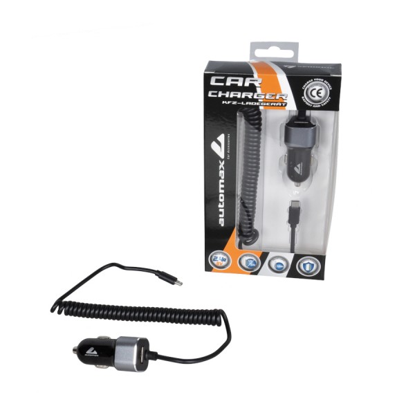 Φορτιστής κινητών microUSB +USB 12/24V 2.4A