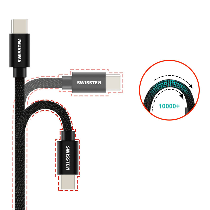Καλώδιο φόρτισης / δεδομένων USB / USB-C 3.1A 2m μαύρο