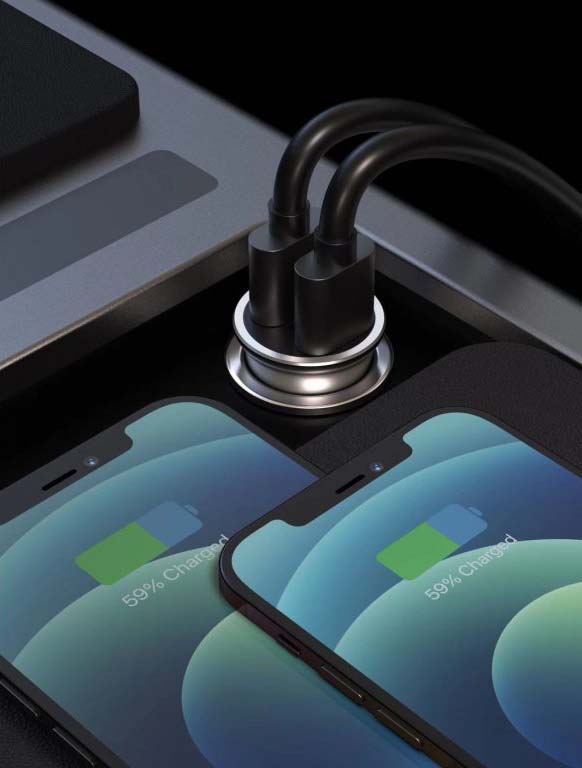 Φορτιστής αυτοκινήτου Fast Charge 2 x USB 2.4A 24W μεταλλικό μαύρο