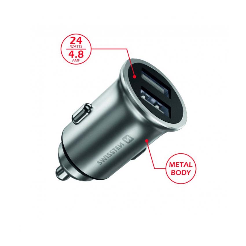 Φορτιστής αυτοκινήτου Fast Charge 2 x USB 2.4A 24W μεταλλικό μαύρο