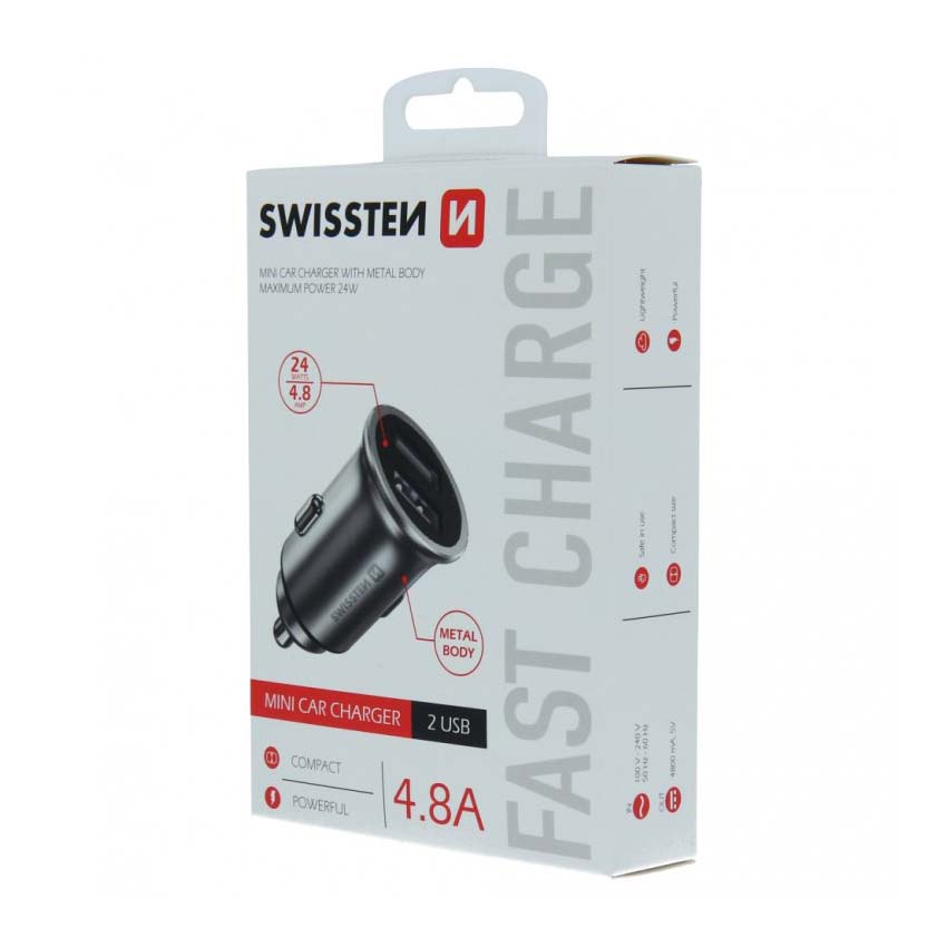 Φορτιστής αυτοκινήτου Fast Charge 2 x USB 2.4A 24W μεταλλικό μαύρο