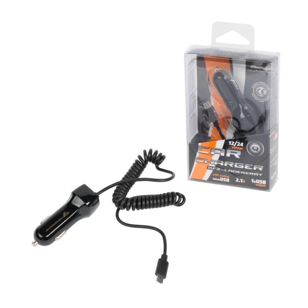 Φορτιστής κινητών micro USB +USB 12/24V 2.1A