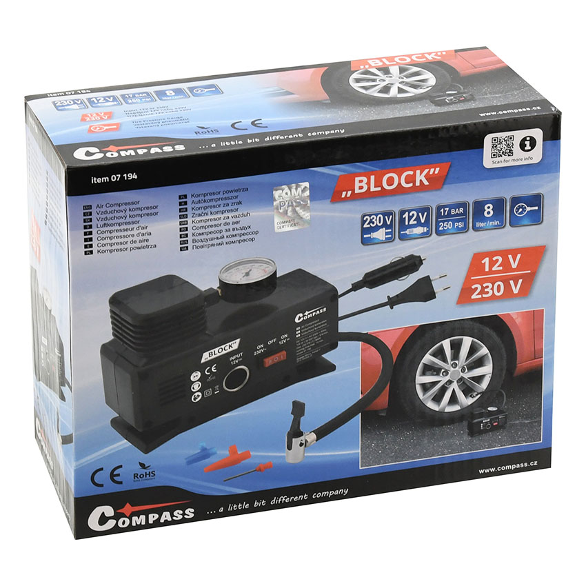 Κομπρεσέρ αέρα Compass Block 12V/230V 17BAR/250PSI με μανόμετρο