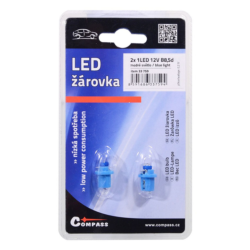 Λάμπα Compass LED μπλε φως 12V Bx8.5d 0.2W 2τμχ