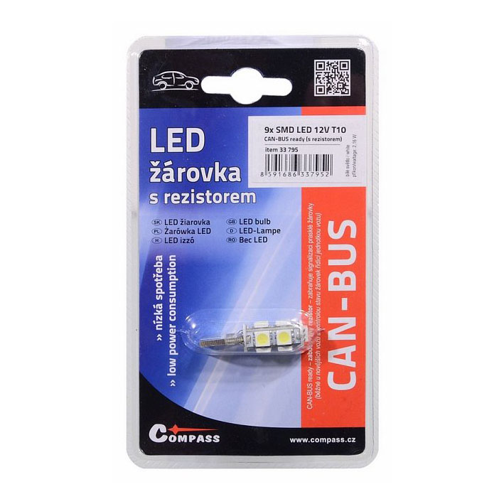 Compass CANBUS T10 9 SMD White LED 12V 2τμχ.