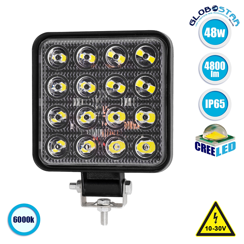 Προβολέας LED Εργασίας Τετράγωνος 48W 10-30V 4800lm 48W Αδιάβροχος IP65 Ψυχρό Λευκό 6000k GloboStar 85409
