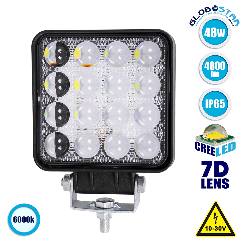 Προβολέας LED PRO Εργασίας Τετράγωνος 48W 10-30V 4800lm 48W Αδιάβροχος IP65 Ψυχρό Λευκό 6000k GloboStar 85408