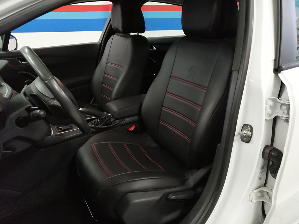 Σετ καλύμματα μαύρο τεχνόδερμα με κόκκινη ραφή για Peugeot 508 4D