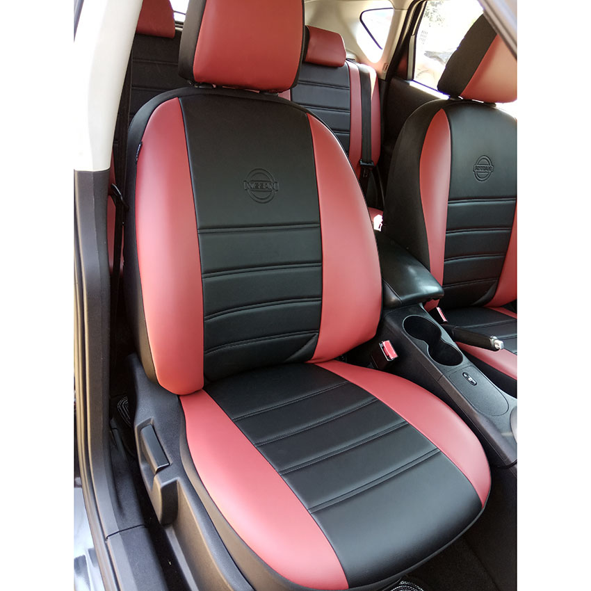 Σετ καλύμματα μπορντό με μαύρο τεχνόδερμα για Nissan Qashqai I Facelift (J10)