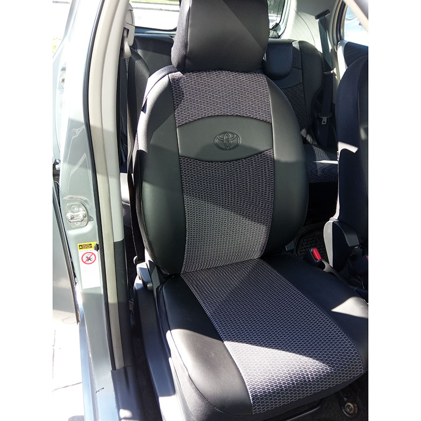 Σετ καλύμματα γκρι σχέδιο με μαύρο τεχνόδερμα για Toyota Yaris II 5D