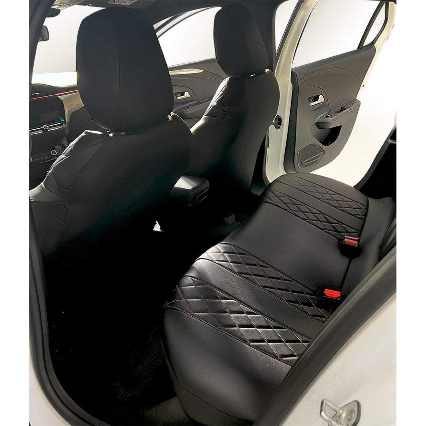 Καλύμματα καθισμάτων μαύρο-κόκκινο για Opel Corsa F τεχνόδερμα (12τμχ)