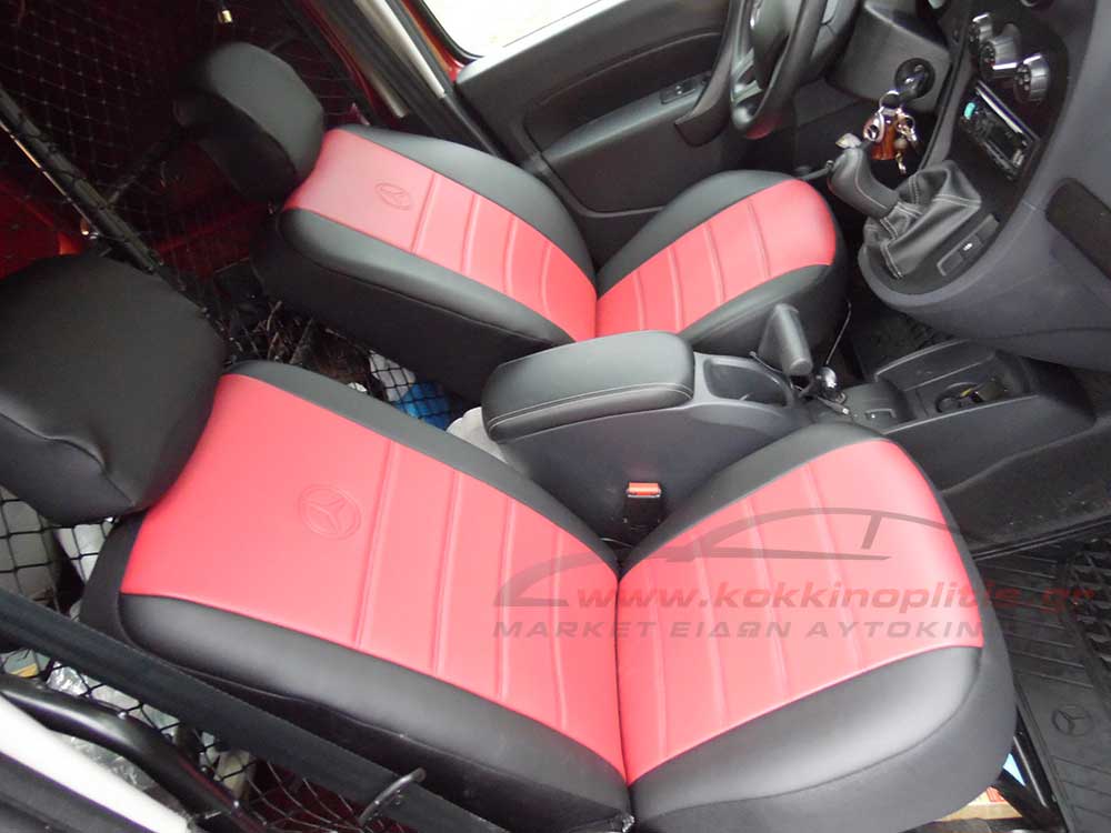 Ζεύγος καλύμματα μπορντό με μαύρο τεχνόδερμα για Mercedes Citan (W415)