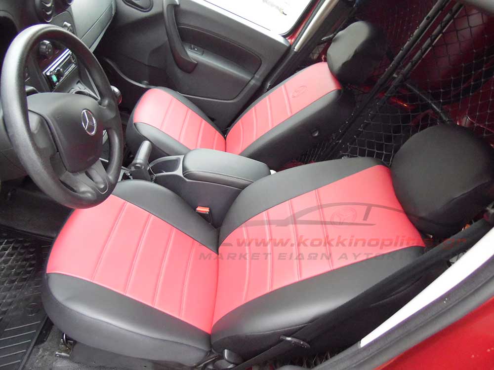 Ζεύγος καλύμματα μπορντό με μαύρο τεχνόδερμα για Mercedes Citan (W415)
