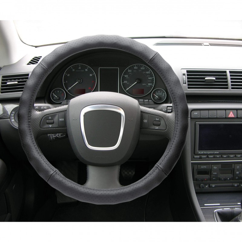 Κάλυμμα τιμονιού δερμάτινο μαύρο 37-39cm