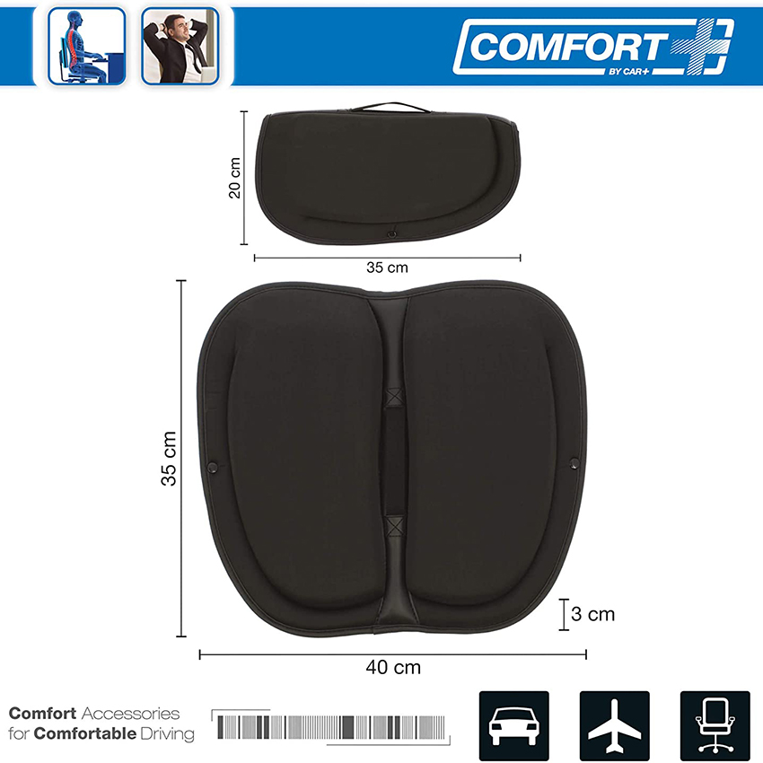 Μαξιλάρι μέσης/πλάτης Memory Foam ανατομικό αναδιπλούμενο μαύρο 40x35x3cm