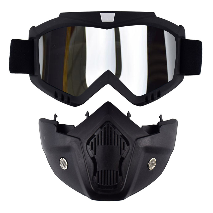 Μάσκα προστασίας μηχανής μαύρη με ασημί καθρέπτη προστατευτικό φακό