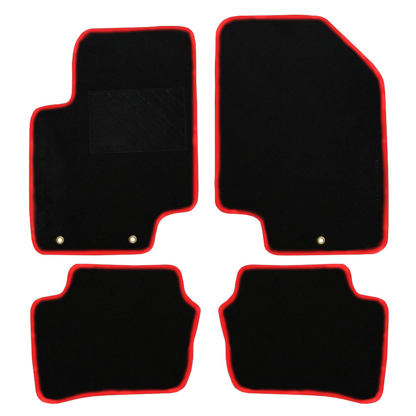 Μοκέτα Clan μαύρη με κόκκινο ρέλι για Hyundai i20 (I) με κουμπώματα δαχτυλίδια 4τμχ