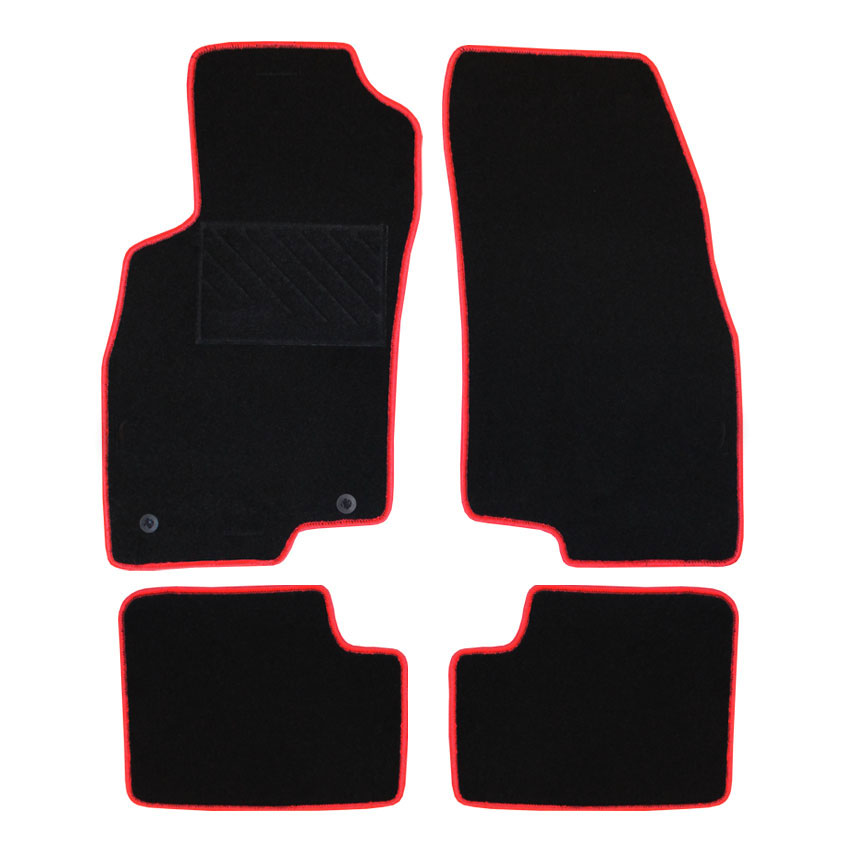 Μοκέτα Clan μαύρη με κόκκινο ρέλι για Fiat Grande Punto με κουμπώματα και velcro