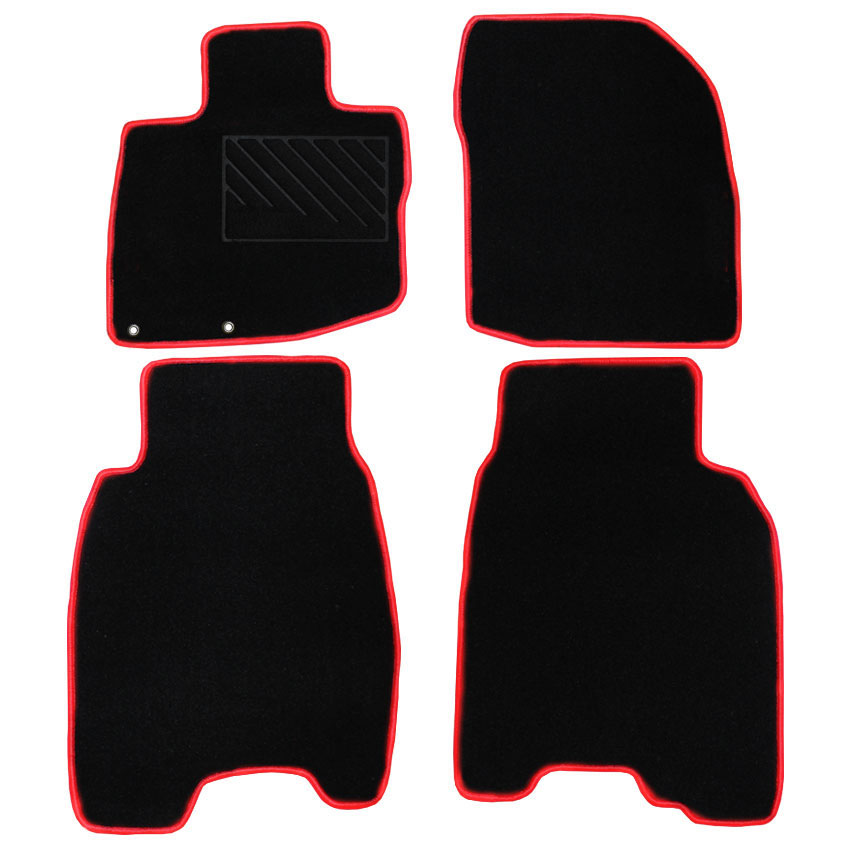 Μοκέτα Tuft μαύρη με κόκκινο ρέλι για Honda Civic VIII 5D με κουμπώματα δαχτυλίδια 4τμχ
