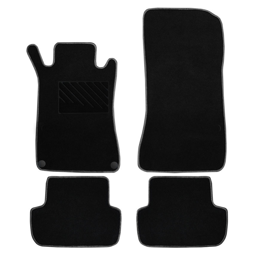 Μοκέτα Tuft μαύρη με γκρι ρέλι για Mercedes CLK (C209) με στρογγυλά κουμπώματα 4τμχ