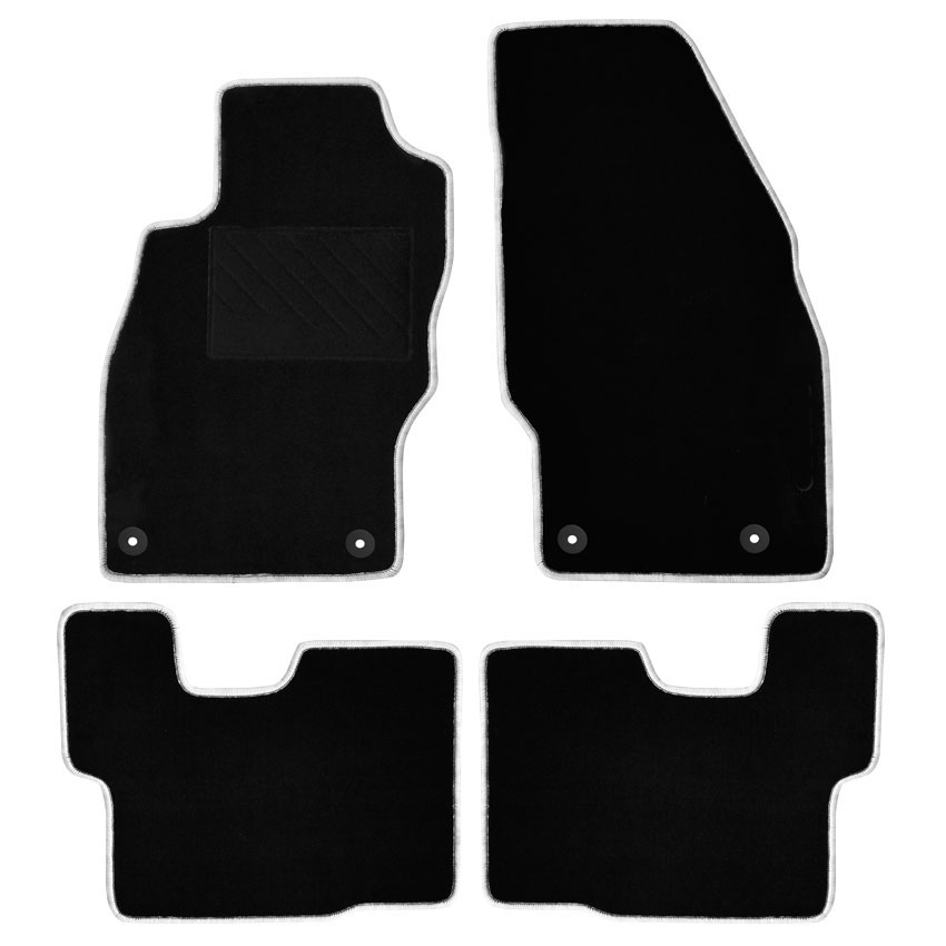 Πατάκια δαπέδου μοκέτας Tuft μαύρα με λευκό ρέλι για Opel Corsa D/E 4τμχ