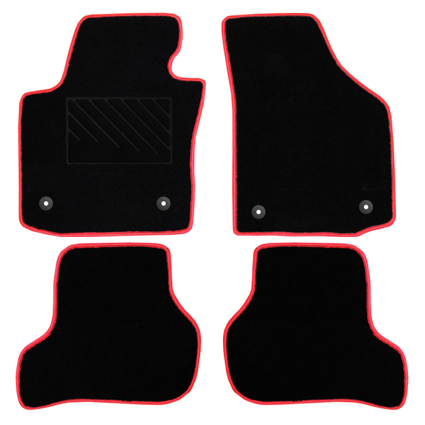 Μοκέτα Tuft μαύρη με κόκκινο ρέλι για Seat Leon II με στρογγυλά κουμπώματα 4τμχ