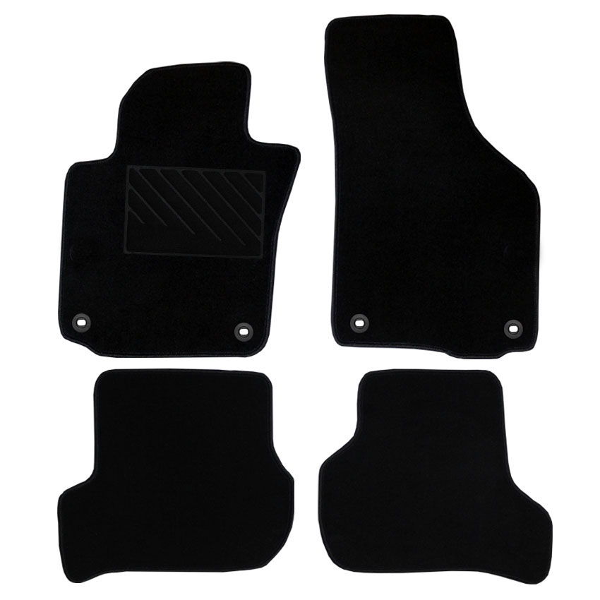 Μοκέτα Tuft μαύρη για VW Golf (V/VΙ) / Golf Plus / Jetta / Eos / Scirocco με οβάλ κουμπώματα 4τμχ