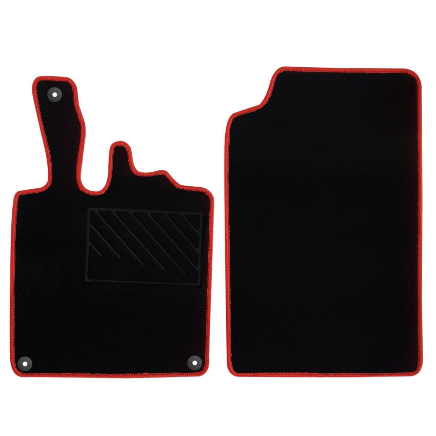 Μοκέτα Tuft μαύρη με κόκκινο ρέλι για Smart Fortwo (451) με στρογγυλά κουμπώματα 2τμχ