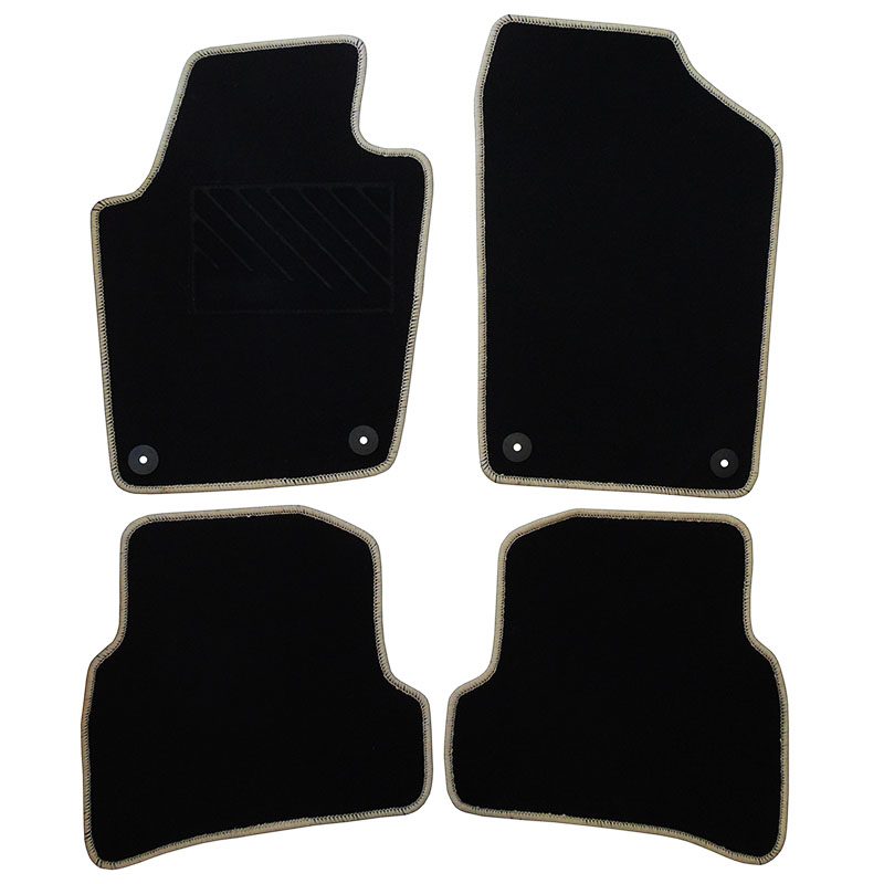 Μοκέτα Velgum μαύρη με μπεζ ρέλι για VW Polo V με στρογγυλά κουμπώματα 4τμχ