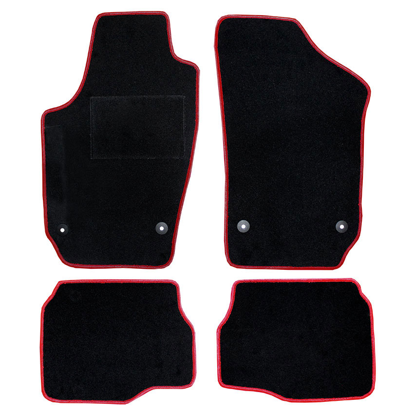 Μοκέτα Velgum μαύρη με κόκκινο ρέλι για Seat Ibiza III / Cordoba II με στρογγυλά κουμπώματα 4τμχ