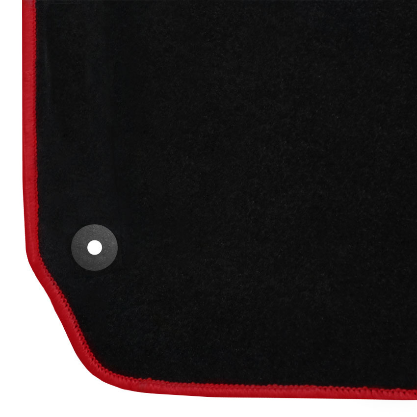 Μοκέτα Velgum μαύρη με κόκκινο ρέλι για Seat Ibiza III / Cordoba II με στρογγυλά κουμπώματα 4τμχ