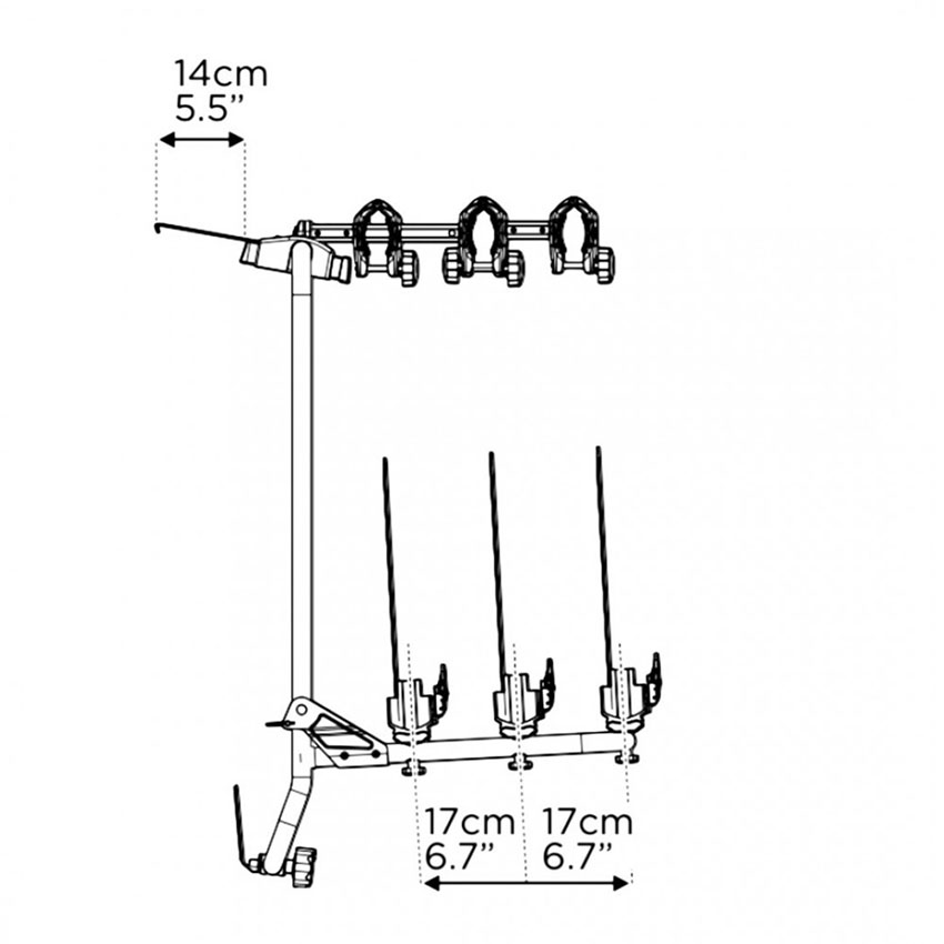 Βάση ποδηλάτων πορτ μπαγκάζ Menabo SHADOW για VW Transporter T6 (3 ποδηλάτων ή Fat Bikes)